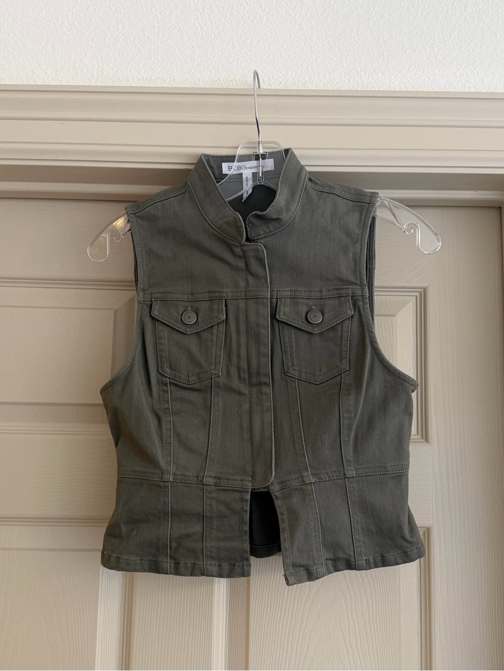 BCBGeneration Olive Utility Vest with Stand Collar